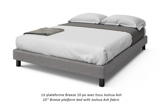 Lit plateforme Breeze 10 po avec tissu Joshua Ash / 10'' Breeze Platform Bed with Joshua Ash Fabric