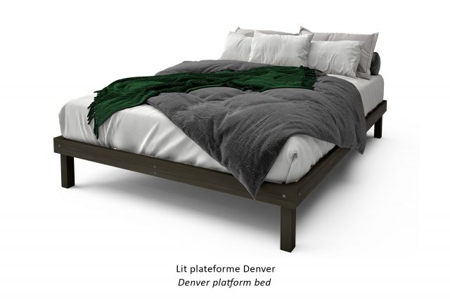 Lit plateforme Denver : un produit vert, fait de pin, au style scandinave / Denver platform bed: a green product, made of pine wood, with a Scandinavian look