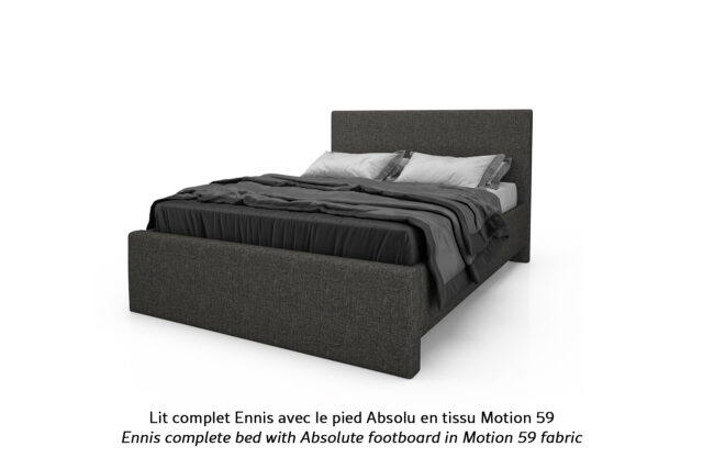 Base de lit rembourrée Ennis avec pied Absolu en tissu gris charbon