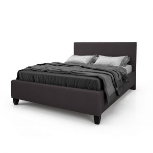 Ennis Upholstered Bed with Woodland Footboard in dark gray Fabric