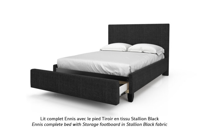 Base de lit rembourrée Ennis avec pied Tiroir en tissu noir