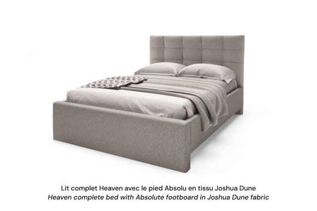 Base de lit rembourrée Heaven avec un pied Absolu en tissu beige