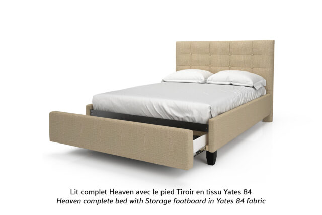 Base de lit rembourrée Heaven avec un pied Tiroir en tissu beige jaune