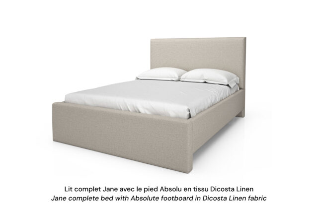 Base de lit rembourrée Jane avec pied Absolu en tissu beige pâle