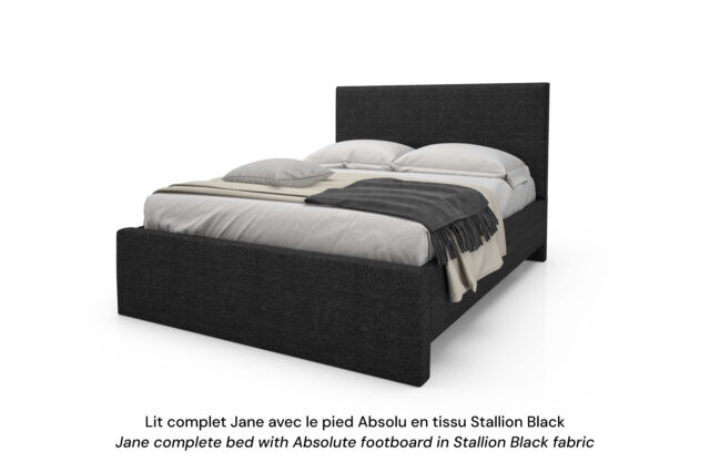 Base de lit rembourrée Jane avec pied Absolu en tissu noir