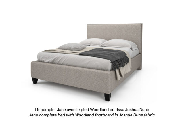 Base de lit rembourrée Jane avec pied Woodland en tissu beige