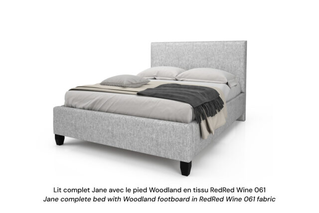 Base de lit rembourrée Jane avec pied Woodland en tissu gris pâle