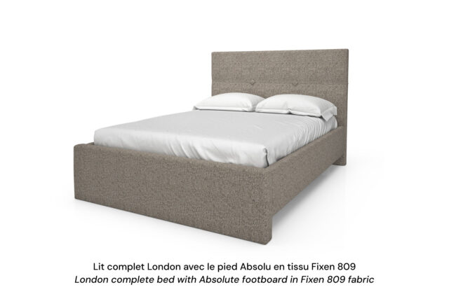 Base de lit rembourrée London avec un pied Woodland en tissu gris foncé
