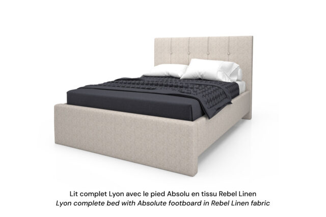 Base de lit rembourrée Lyon avec un pied Absolu en tissu beige