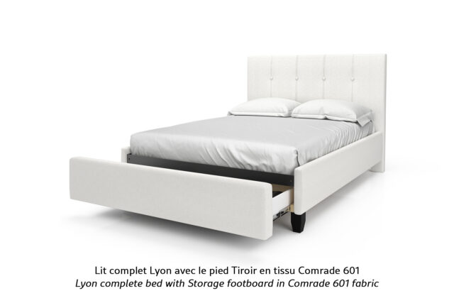 Base de lit rembourrée Lyon avec un pied Tiroir en tissu bouclé blanc