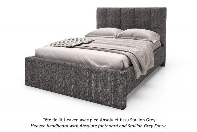 Lit rembourré Heaven avec pied Absolu et tissu Stallion Grey / Heaven Upholstered Bed with Absolute Footboard and Stallion Grey Fabric