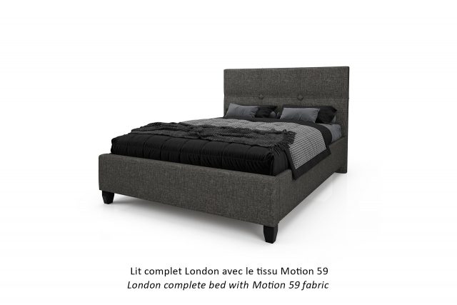 Upholstered bed base London with Woodland footboard in dark gray fabric