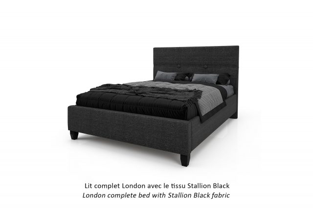 Lit rembourré London avec tissu Stallion Black / London Upholstered Bed with Stallion Black Fabric