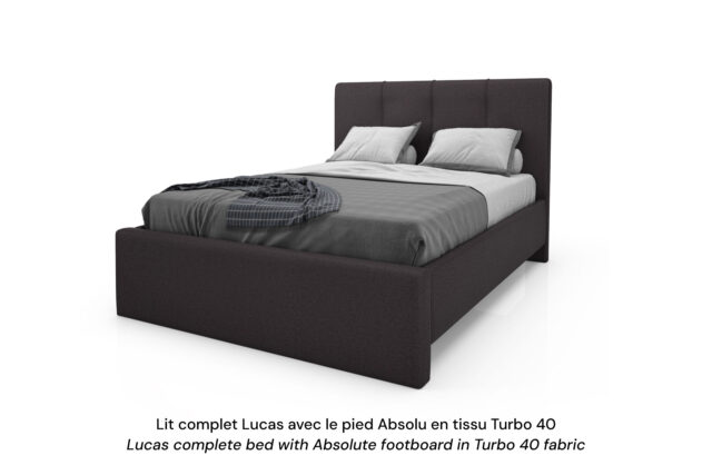 Base de lit rembourrée Lucas avec un pied Absolu en tissu noir