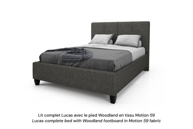 Base de lit rembourrée Lucas avec un pied Woodland en tissu gris foncé