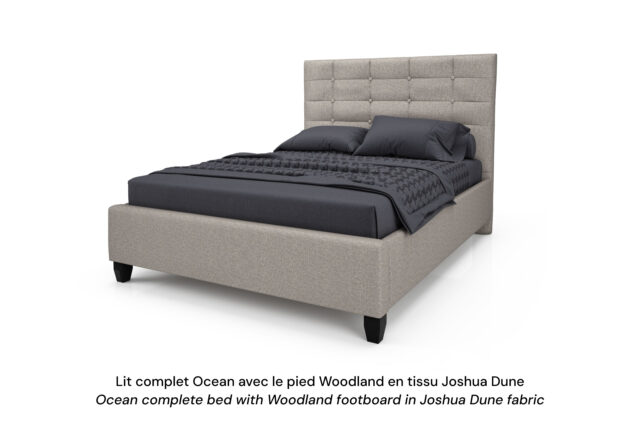 Lit rembourré Océan avec pied Woodland en tissu beige