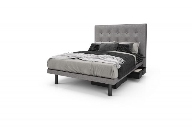 Reflexx Bed Base Platform with Adam Headboard in gray Fabric in drawers