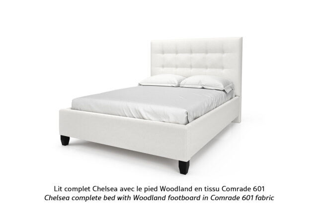 Base de lit rembourrée Chelsea avec pied Woodland en tissu bouclé blanc