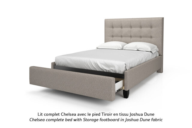 Base de lit rembourrée Chelsea avec pied Tiroir en tissu beige