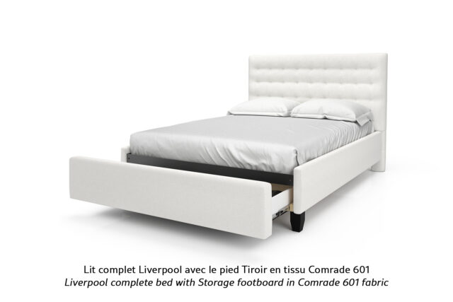 Base de lit rembourrée Liverpool avec un pied Tiroir en tissu bouclé blanc