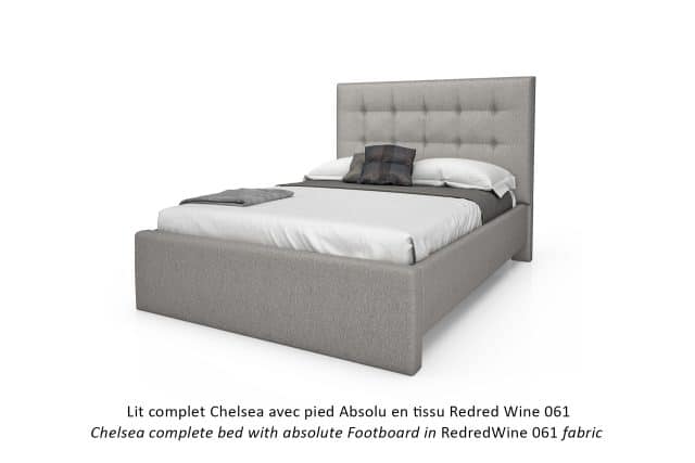 Base de lit rembourrée Chelsea avec un pied Absolu en tissu gris pâle