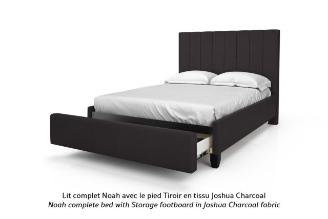 Lit rembourré Noah avec pied Tiroir en tissu gris foncé