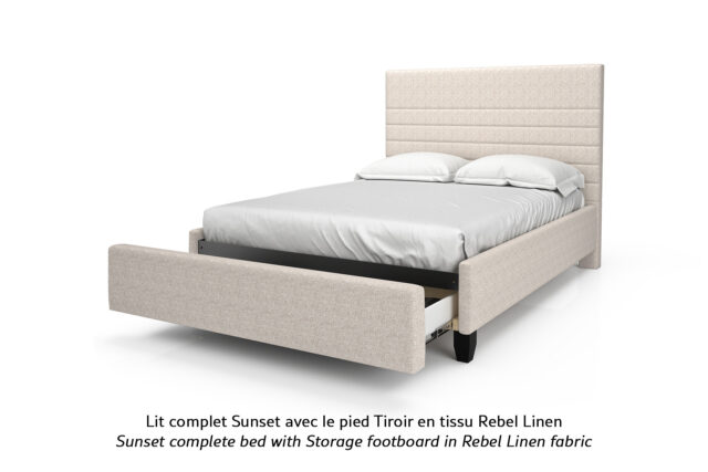 Lit rembourré Sunset avec pied Tiroir en tissu beige pâle