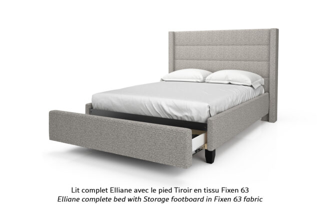 Base de lit rembourrée Elliane avec pied Tiroir en tissu beige pâle