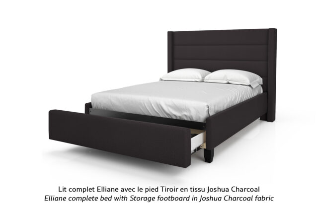 Base de lit rembourrée Elliane avec pied Tiroir en tissu gris foncé