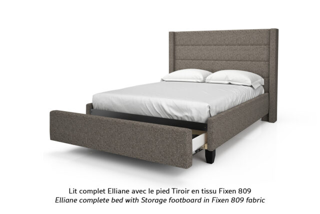 Base de lit rembourrée Elliane avec pied Tiroir en tissu brun foncé