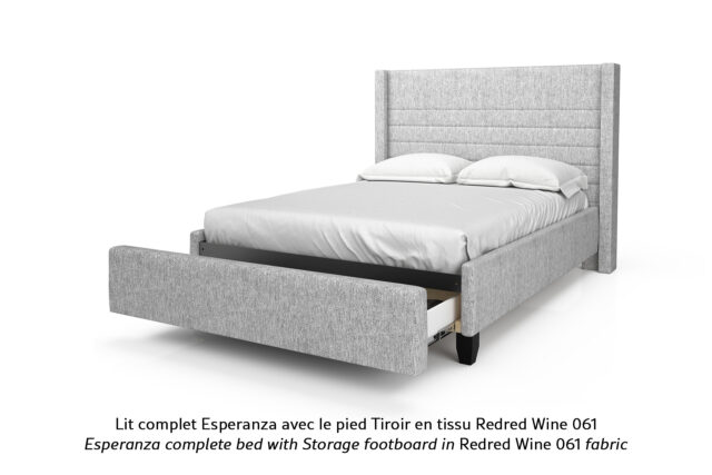 Base de lit rembourrée Esperanza avec pied Tiroir en tissu gris pâle